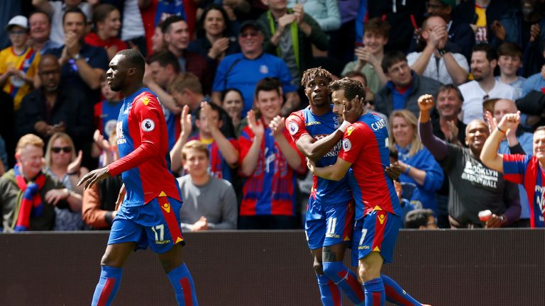 Crystal Palace's Wilfried Zaha celebrates scoring his side's first goal of the game during the Premier League match v Hull City at Selhurst Park, London