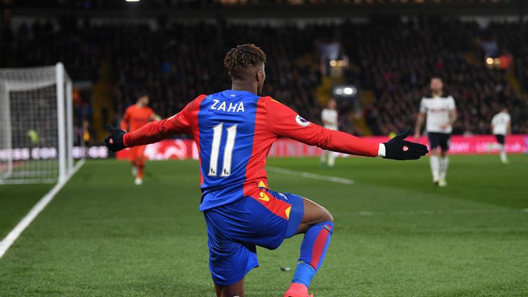 Wilfried Zaha of Crystal Palace in action against Tottenham