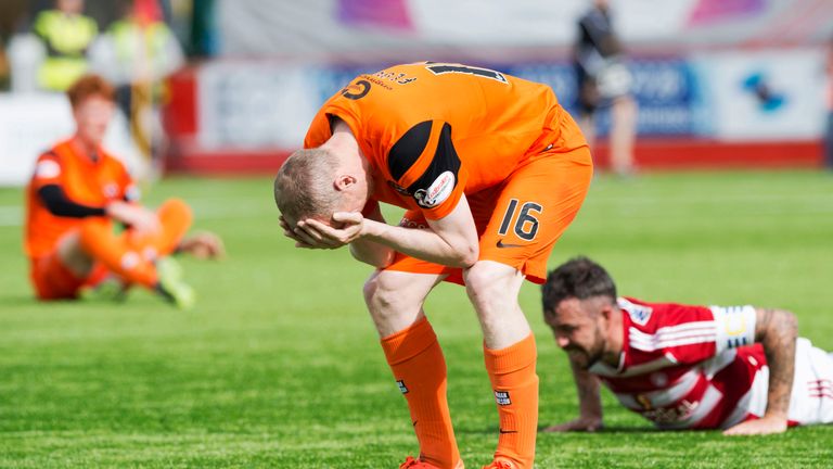 Dundee United's Willo Flood reacts to play-off disappointment