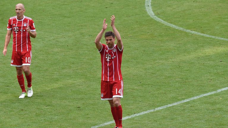 Bayern Munich's Spanish midfielder Xabi Alonso bids farewell