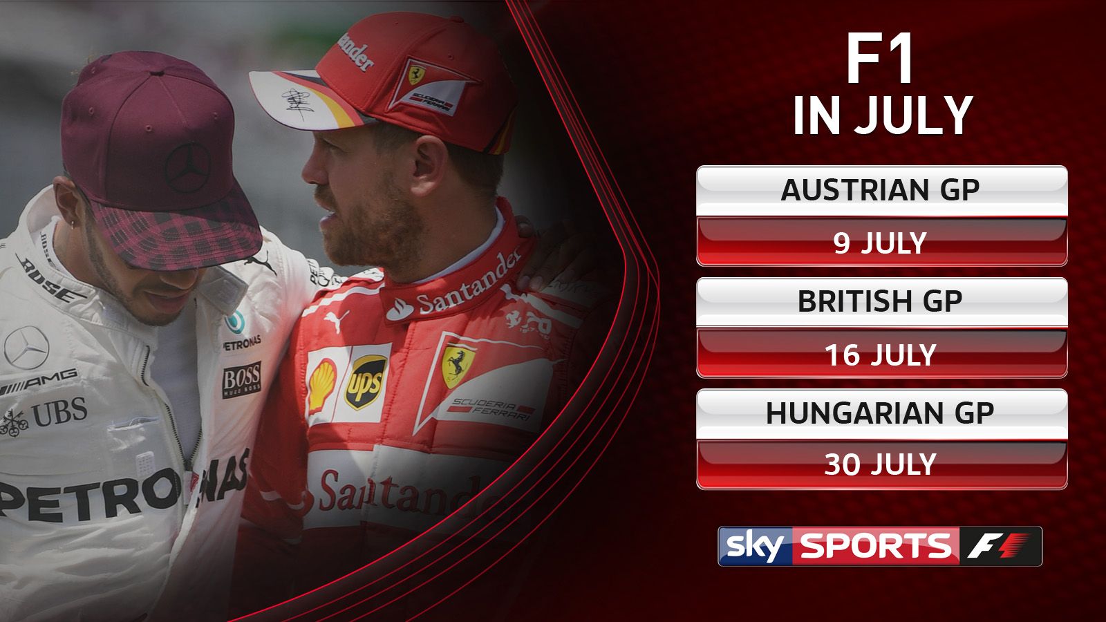 Watch the Austrian, British and Hungarian GPs live on Sky Sports F1