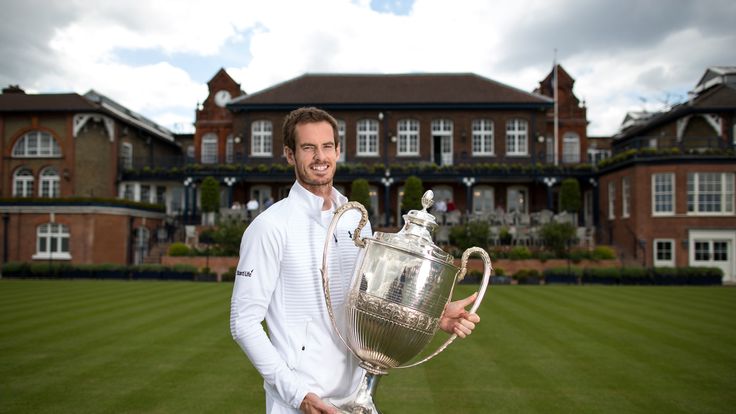 Andy Murray of Great Britain poses with the Aegon Championships trophy