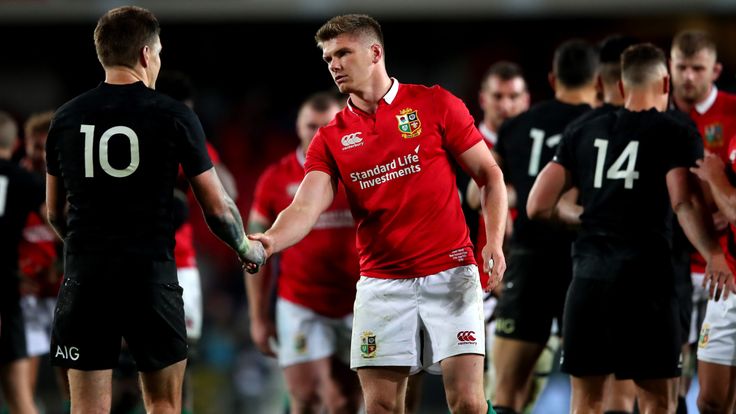 24/6/2017.New Zealand All Blacks vs British & Irish Lions.New Zealand's Beauden Barrett and Owen Farrell of British & Irish Lions after the game.