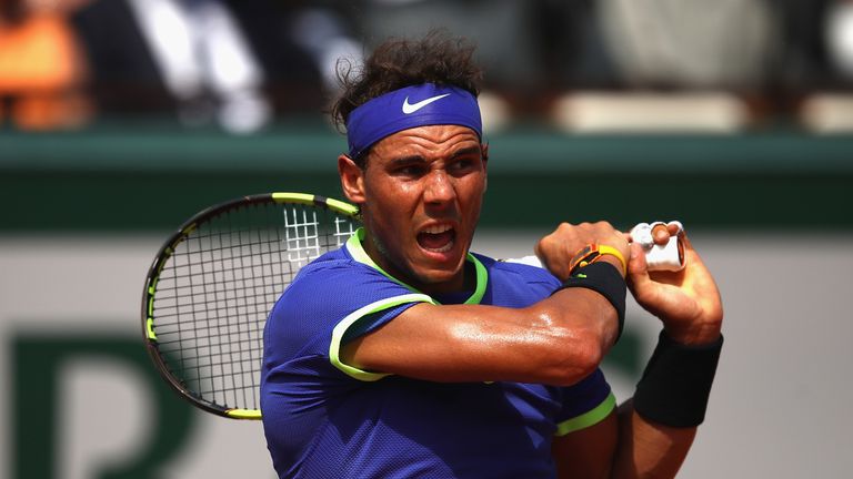 Rafael Nadal in action during the mens singles final match against Stan Wawrinka on day fifteen of the 2017 French Open
