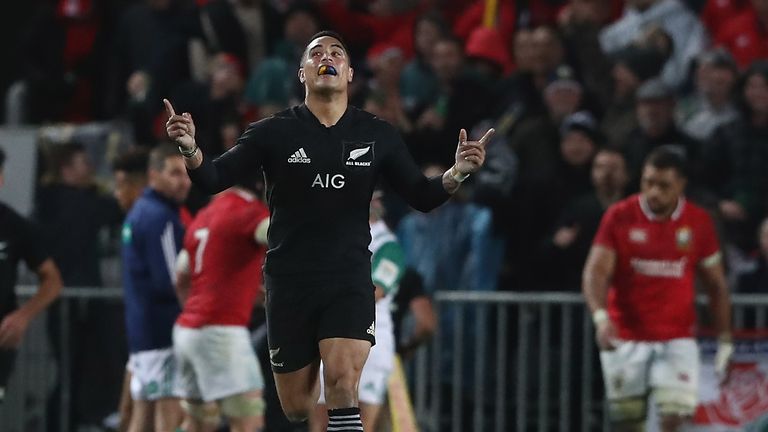 AUCKLAND, NEW ZEALAND - JUNE 24:  Aaron Smith, of the All Blacks celebrates during the Test match between the New Zealand All Blacks and the British & Iris