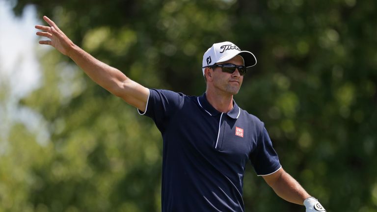 HARTFORD, WI - JUNE 15:  Adam Scott of Australia reacts after his shot from the fourth tee tee during the first round of the 2017 U.S. Open at Erin Hills o