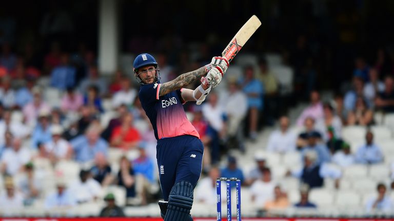 Alex Hales of England bats during the ICC Champions Trophy Group A match between England and Bangladesh at The Kia Oval on June 1