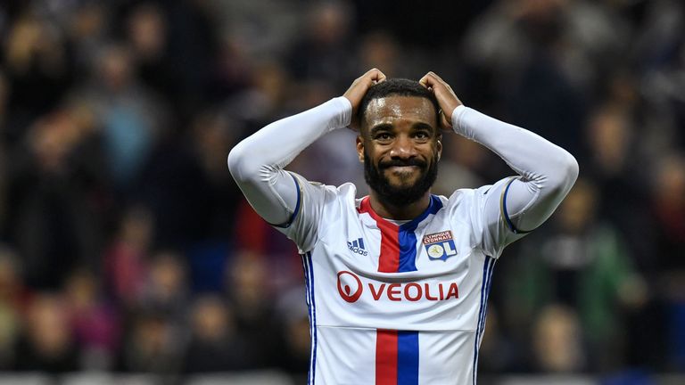 Lyon's French forward Alexandre Lacazette reacts during the UEFA Europa League semi-final football match between Olympique Lyonnais (OL) and Ajax Amsterdam