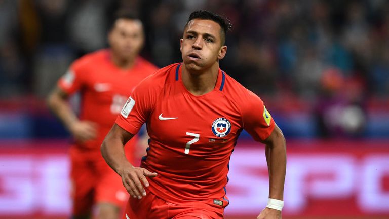 Chile's forward Alexis Sanchez reacts after scoring 