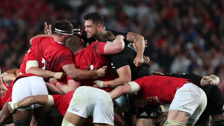 Codie Taylor dictates the scrum for the All Blacks 