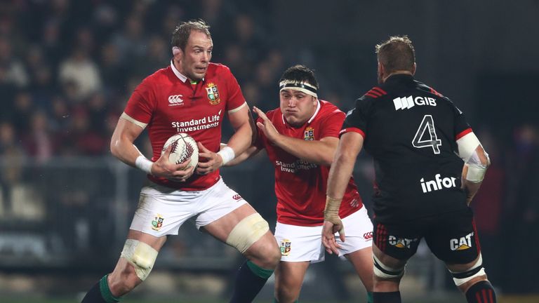 CHRISTCHURCH, NEW ZEALAND - JUNE 10:  Alun-Wyn Jones of the Lions charges towards Luke Romano of the Crusaders during the 2017 British & Irish Lions tour m
