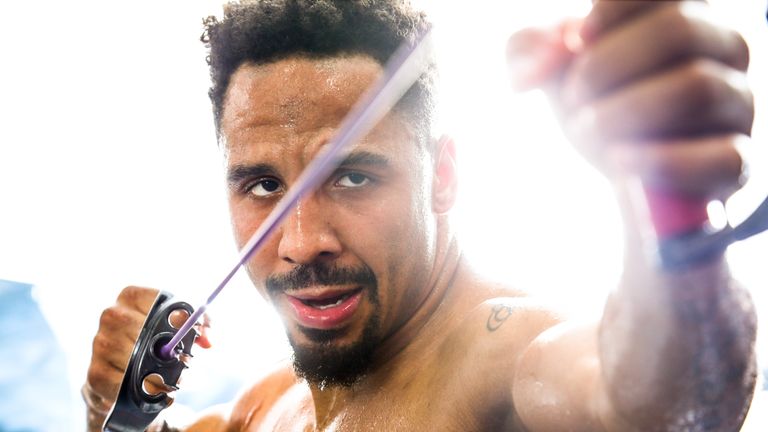 HAYWARD, CA - JUNE 2: Andre Ward works out during an open media workout on June 2, 2017 in Hayward, California. Ward held a public workout in preparation f