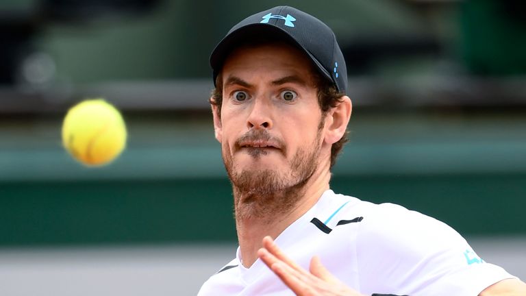 Britain's Andy Murray eyes the ball before a return to Russia's Karen Khachanov during their tennis match at the Roland Garros 2017 French Open on June 5