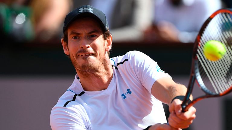 Andy Murray in action during the French Open at Roland Garros against Kei Nishikori