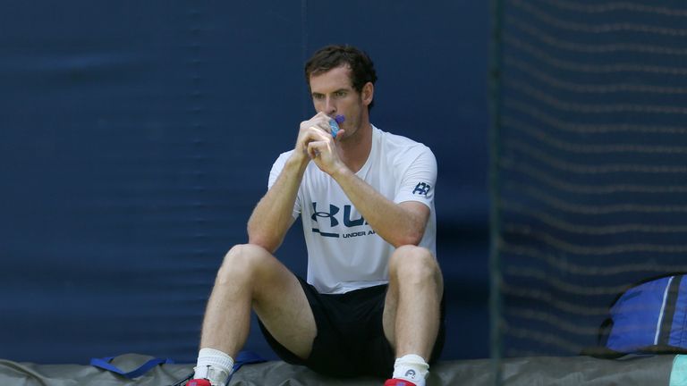 Andy Murray at a practice session ahead of his Aegon Championships title defence