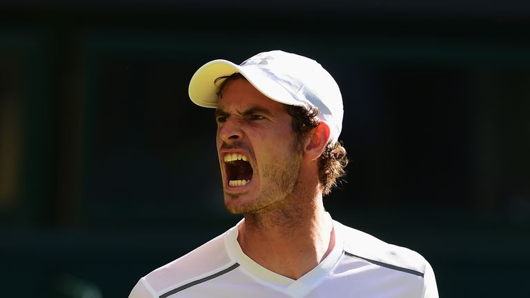 Andy Murray of Great Britain reacts in his Gentlemens Singles first round match against Mikhail Kukushkin of Kazakhstan