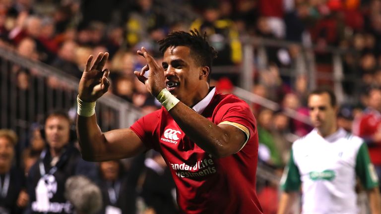 WHANGAREI, NEW ZEALAND - JUNE 03:  Anthony Watson sores a try for the Lions during the match between the New Zealand Provincial Barbarians and British & Ir