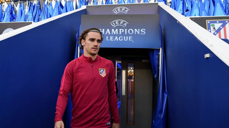 Antoine Griezmann of Atletico Madrid pictured during a training session at The King Power Stadium on April 17, 2017 in Leicester