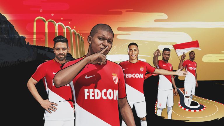 Falcao, Mbappé, Tielemans, Lemar and Sidibé present the new AS Monaco 2017/18 Home kit (credit: Nike)