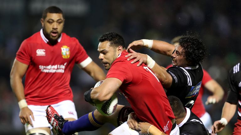 British and Irish Lions' Ben Te'o breaks a tackle during the tour match at the Toll Stadium, Whangarei, New Zealand.