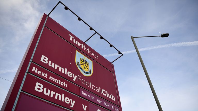 BURNLEY, ENGLAND - APRIL 04: General veiw of a match day sign outside the stadium prior to the Premier League match between Burnley and Stoke City at Turf 