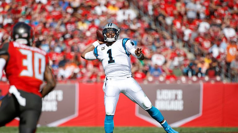 TAMPA, FL - JANUARY 01: Cam Newton #1 of the Carolina Panthers passes against the Tampa Bay Buccaneers  