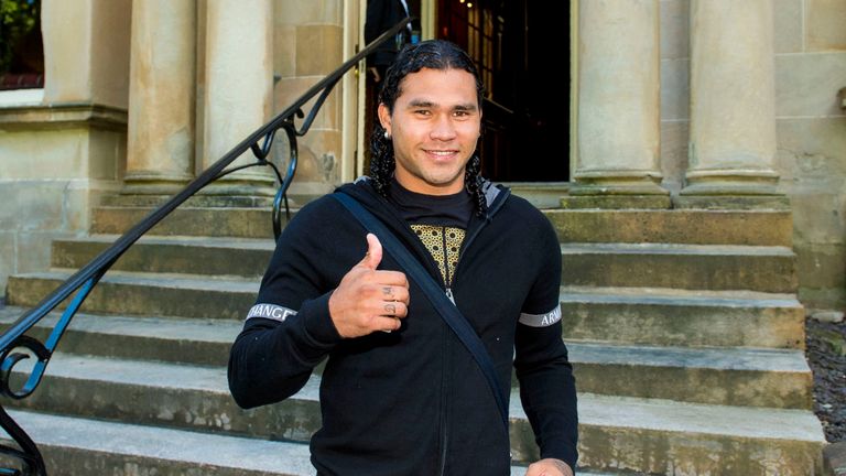 Rangers target Carlos Pena is pictured in good spirits in Glasgow