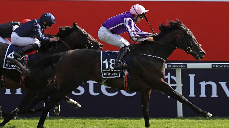 Wings Of Eagles, ridden by Padraig Beggy, wins the Investec Derby 