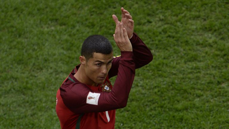 Portugal's forward Cristiano Ronaldo gestures as he leaves the pitch after being substituted during the 2017 Confederations Cup group A football match betw