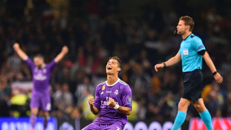 Cristiano Ronaldo falls to his knees at the final whistle