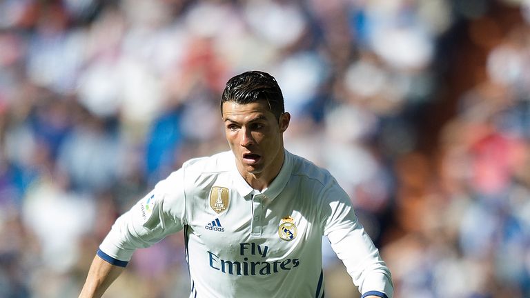 Cristiano Ronaldo in action during the La Liga match between Real Madrid and Deportivo Alaves on April 2, 2017