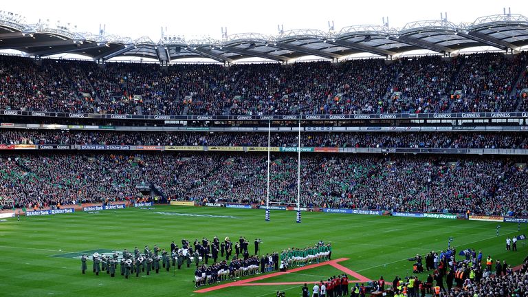 DUBLIN, IRELAND - MARCH 20: Teams line up before  the RBS Six Nations match between Ireland and Scotland at Croke Park on March 20, 2010 in Dublin, Ireland