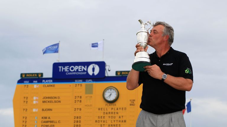 SANDWICH, ENGLAND - JULY 17:  Darren Clarke of Northern Ireland kisses the Claret Jug following his victory at the end of the final round of The 140th Open