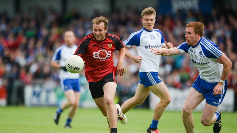 Darren O'Hagan of Down in action against Fintan Kelly of Monaghan 