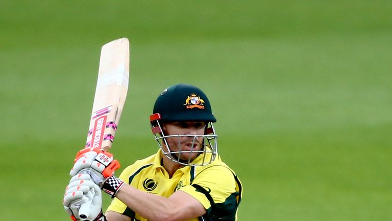 David Warner of Australia bats during the ICC Champions Trophy match between Australia and Bangladesh at The Kia Oval