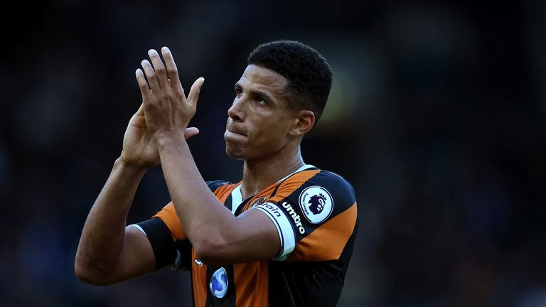 HULL, ENGLAND - OCTOBER 01: Curtis Davies of Hull City shows apperciation to the fans during the Premier League match between Hull City and Chelsea at KCOM