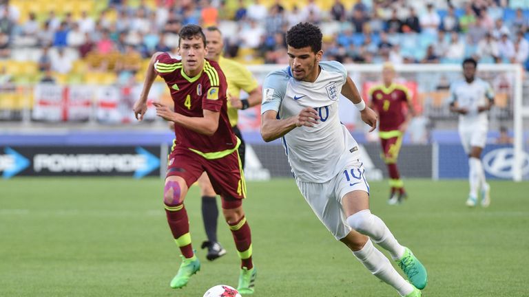 England's forward Dominic Solanke controls the ball during the U-20 World Cup final football match between England and Venezuela in Suwon on June 11, 2017.