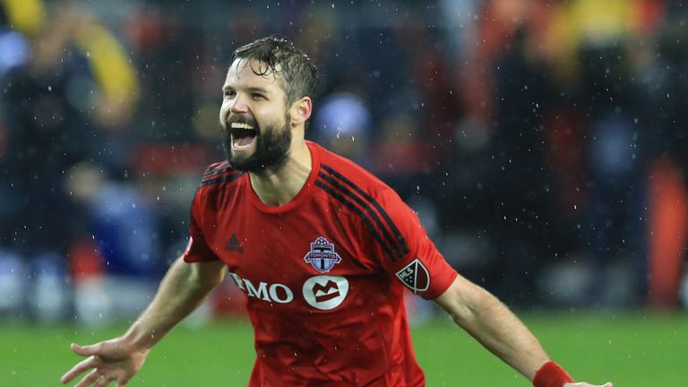 TORONTO, ON - NOVEMBER 30:  Drew Moor #3 of Toronto FC celebrates at the final whistle following the MLS Eastern Conference Final, Leg 2 game against Montr