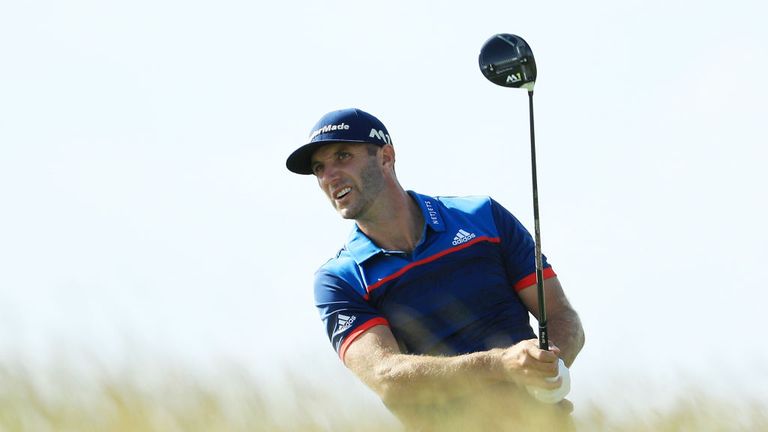 Dustin Johnson of the United States plays his shot from the tenth tee during the first round of the 2017 U.S. Open at Erin Hills on June 15, 2017