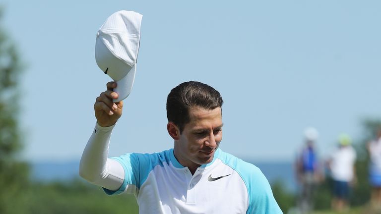 ATZENBRUGG, AUSTRIA - JUNE 11:  Dylan Frittelli of South Africa celebrates victory on the 18th green  during the final round on day four of the Lyoness Ope