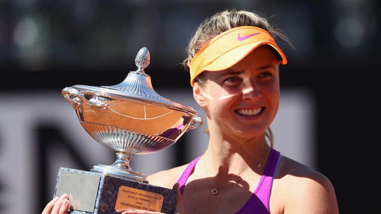 ROME, ITALY - MAY 21:  Elina Svitolina of Ukraine with the winners trophy after her victory in the women's final against Simona Halep 