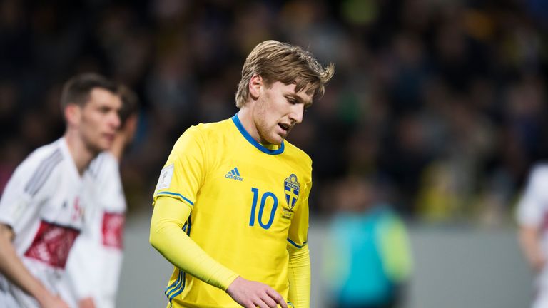 SOLNA, SWEDEN - MARCH 25: Emil Forsberg of Sweden during the FIFA 2018 World Cup Qualifier between Sweden and Belarus at Friends arena on March 25, 2017 in