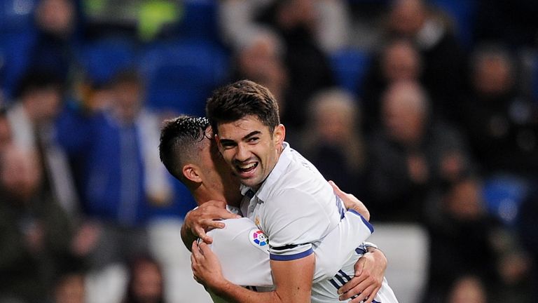 Enzo Zidane celebrates after scoring Real's 4th goal during the Copa del Rey match against Cultural Leonesa