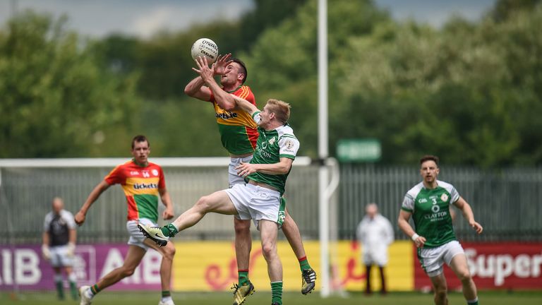 Eoghan Ruth of Carlow in action against London during the GAA Football All-Ireland Senior Championship Round 1B match 