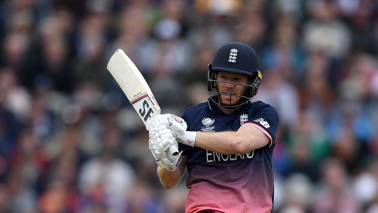 England captain Eoin Morgan bats during the ICC Champions Trophy match between England and Australia at Edgbaston on June 1