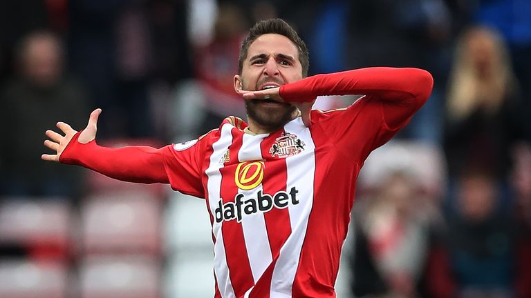 Fabio Borini of Sunderland celebrates after scoring against West Ham