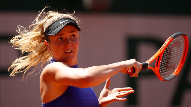 Elina Svitolina of Ukraine plays a forehand during the ladies singles second round match against Tsvetana Pironkova of Bulgaria