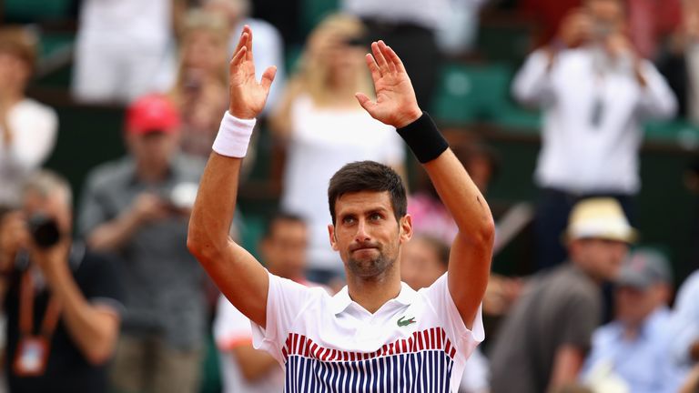 Novak Djokovic of Serbia celebrates victory following the mens singles third round match against Diego Schwartzman of Argentina