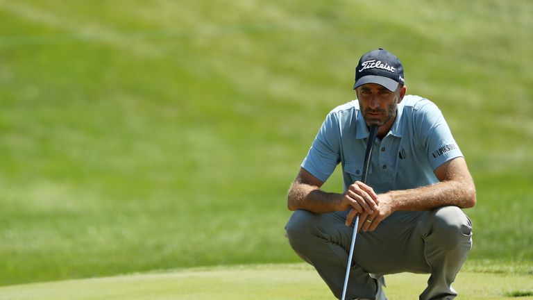 POTOMAC, MD - JUNE 30:  Geoff Ogilvy of Australia lines up a putt during the second round of the Quicken Loans National on June 30, 2017 TPC Potomac in Pot