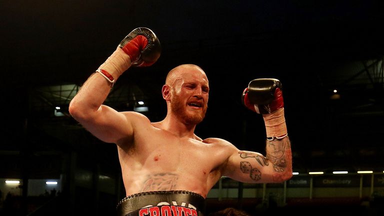 George Groves celebrates after beating Fedor Chudinov in Sheffield